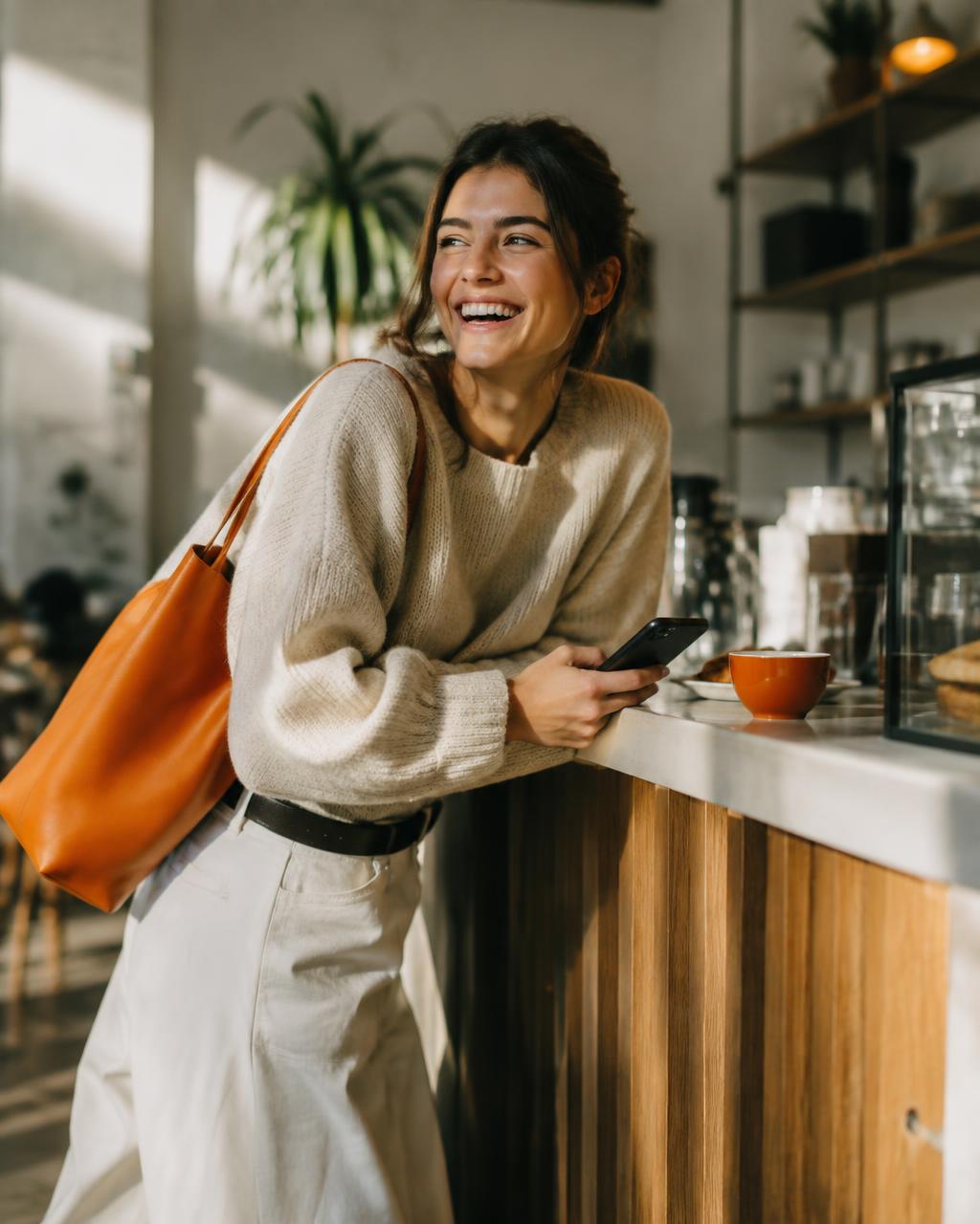 Persona usando PUNTI en una cafetería